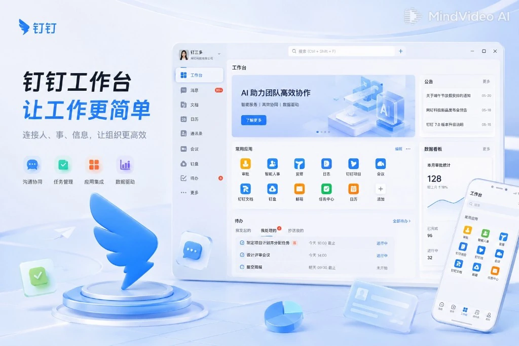 钉钉电脑版工作台桌面交互界面展示